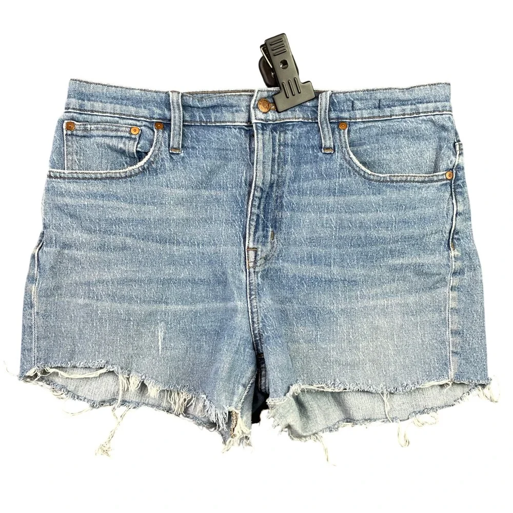 Madwell Slim Boyjean Shorts Womens 31 Blue High Rise Raw Hem Denim Cutoff